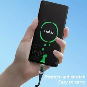 Зарядный шнур с пружинным выдвижным креплением, высокая скорость 480 Мбит/с, интеллектуальный дисплей PD100W, быстрый серый