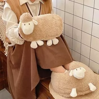 Заряжаемая грелка для воды, маленькая кашемировая грелка для воды, взрывобезопасная, можно разбирать и стирать, теплая грелка для рук для девочек, сокровище Brown vertical can touch