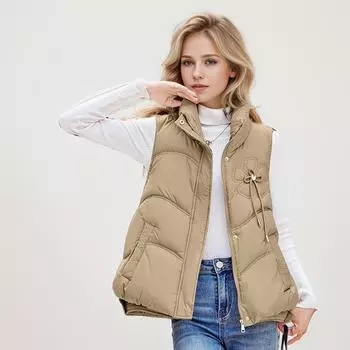 Зарубежная мода универсальный пуховый хлопковый жилет женский короткий стоячий воротник хлопковый жилет верхняя одежда хлопковый жилет L