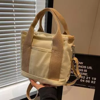 Зарубежный заказ большая вместительная холщовая легкая сумка женская 2024 модная осенне-зимняя литературная сумка-мессенджер на одно плечо популярная сумка чёрный