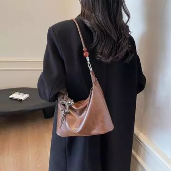 Зарубежный заказ высококачественная нишевая дизайнерская сумка женская 2024 новая ручная сумка модная сумка через плечо сумка через подмышку сумка-мессенджер темный кофе