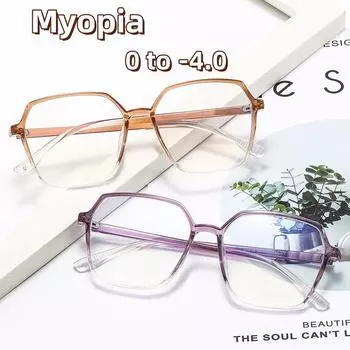Защита глаз от синего света, очки для близорукости, увеличенная квадратная оправа, очки по рецепту, многогранные очки для близорукости 0
