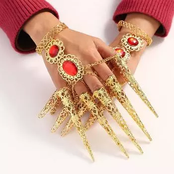 Защита кончика пальца Полый Красный Кристалл Браслет для танца живота Кольца для костяшек пальцев Кольца для ногтей Золотой палец D