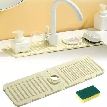 Защита крана Tidy Splash и коврик для слива, силиконовый коврик для крана для кухонной раковины, коврик для крана для кухонной раковины, защита крана Tidy Splash бежевый