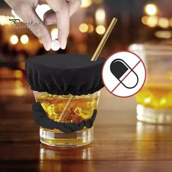 Защита от алкоголя, многоразовые крышки для стаканов с отверстием для соломинки, эластичные кольца для волос, защитные чехлы для стаканов для вечеринок в барах и клубах чёрный
