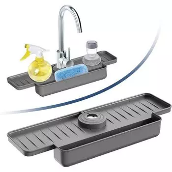 Защита от брызг для кухонного крана, сливная полка с защитой от брызг для крана, силиконовый коврик для крана, улавливатель брызг для кухонных моек и умывальников в ванной чёрный