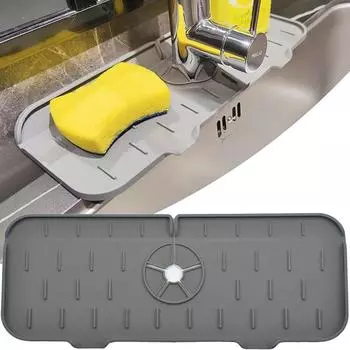 Защита от брызг кухонного крана, силиконовый коврик для сбора воды, коврик для слива воды из раковины, резиновый коврик для сушки, защита столешницы для кухни и ванной комнаты чёрный