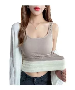 Защита от холода, безрукавка с начесом, холодная зима, коричневая [Yubi] Женская нижняя одежда, теплая, подкладка, чашки, верх, внутренняя часть, осень/зима, майка,