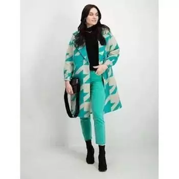 Защита от холода Теплая печать Длинное модное свободное пальто Green khaki houndstooth S