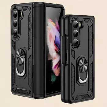 Защита от падения Нескользящий бронированный чехол для Samsung Galaxy Z Fold6 Fold 6 5G Fold5 Fold 5 Kickstand Finger Ring Cover Складные чехлы for Galaxy Z Fold 5 чёрный
