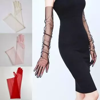 Защита от солнца Длинные прозрачные перчатки Тонкие сетчатые бесшовные варежки Длинные прозрачные перчатки для женщин королевский синий