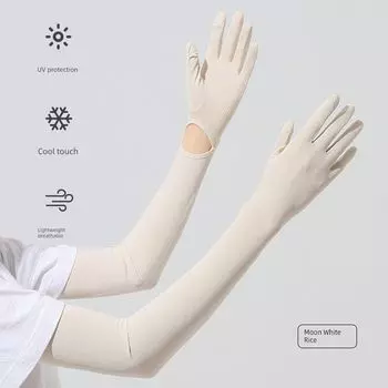 Защита от УФ-лучей Ледяной рукав для вождения и езды на велосипеде Уличные перчатки Защита от солнца Летние Женские Защита от солнца Ледяной рукав Перчатки Вискозное волокно Нарукавник Женский Moon White Rice One size