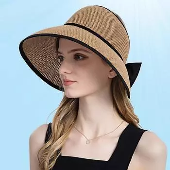 Защита от ультрафиолета, плетеная пустая верхняя кепка, соломенная плетеная шляпа, полая соломенная шляпа в стиле ретро, широкополая шляпа-ведро, пляжная шляпа бежевый