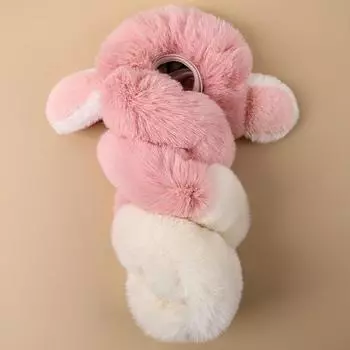 Защита рулевого колеса и двухцветная толстая противоскользящая резинка теплого дизайна с заячьими ушками 38cm белый/чёрный