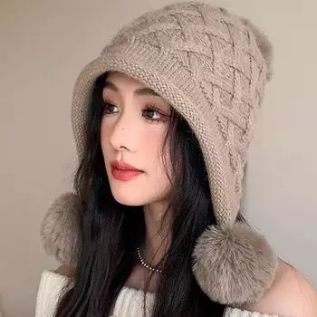 Защита ушей, модная зимняя теплая шапка-бини, симпатичная вязаная шапка-ушанка one size