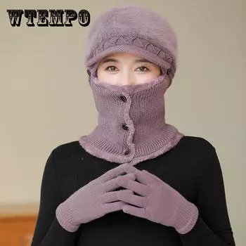 Защита ушей, ветрозащитная, повседневная, универсальная, плюшевая, однотонная, женская, с толстой внутренней подкладкой, вязаная, с маской single hat (without gloves) бордовый