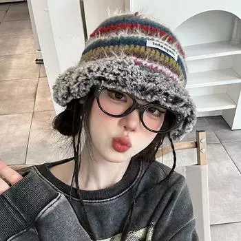 Защита ушей, защита от холода, утолщенная и теплая плюшевая шапка рыбака показывает маленькое лицо, осень и зима, новая универсальная шерстяная вязаная шерстяная шапка M56-58cm