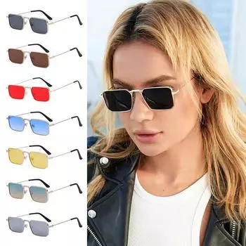 Защита UV400 Панк Солнцезащитные Очки Металлическая Оправа Очки Ретро Прямоугольные Солнцезащитные Очки для Женщин и Мужчин Gold-Tea