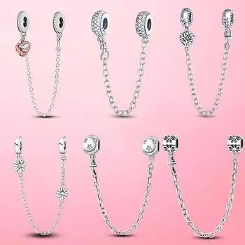 Защитная цепочка из серебра 925 пробы, серебряная цепочка в форме сердца, подвески-бусины, подходящие для изготовления оригинальных браслетов и ювелирных изделий