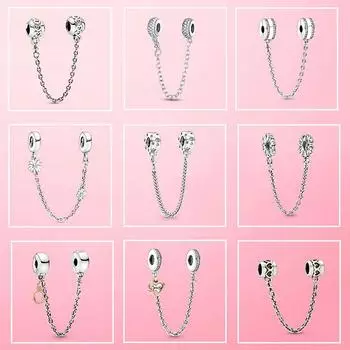 Защитная цепочка с застежкой-цепочкой в виде ромашки в виде сердца, подходит для оригинального брендового браслета, ювелирные изделия «сделай сам», серебряного цвета