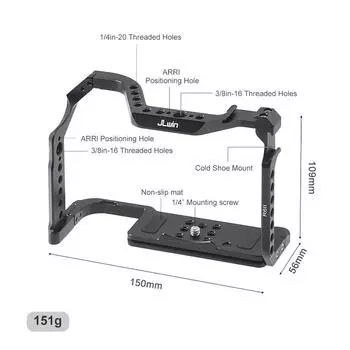 Защитная клетка для камеры JLwin из алюминиевого сплава с быстросъемной пластиной. Многочисленные крепления для холодного башмака. чёрный