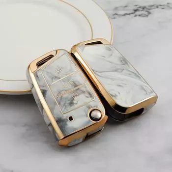 Защитная крышка для автомобильного ключа TPU Jade Pattern для Volkswagen VW Golf 7 MK7 Tiguan Mk2 для Skoda Octavia A7 Kodiaq 2017-2024 синий