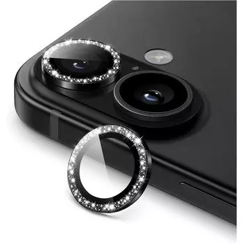 Защитная крышка для объектива камеры Bling Glitter для iPhone 16 Pro Max 15 Plus 14 13 Mini 12 11 Iphone16 16Plus, закаленное стекло, аксессуары для телефонов For iPhone 16 чёрный