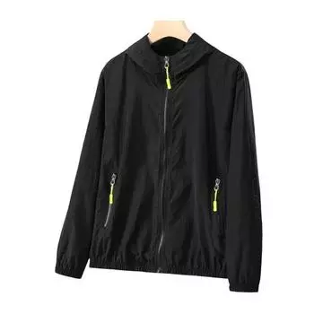 Защитная куртка от солнца Водонепроницаемая быстросохнущая ветровка с капюшоном Одежда для рыбалки и охоты Легкая куртка на молнии с боковыми карманами Весенне-осенняя куртка M чёрный