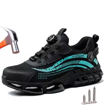 Защитная обувь для мужчин и женщин, рабочая обувь со стальным носком, легкие защитные кроссовки с вращающейся кнопкой и защитой от ударов, рабочие защитные ботинки 36 синий