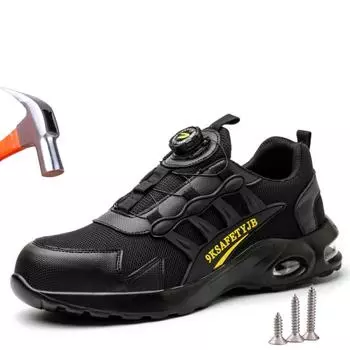 Защитная обувь для мужчин. Рабочая обувь с вращающимися кнопками. Неразрушаемые ботинки со стальным носком. Защитные рабочие кроссовки. Защитные ботинки. 37 чёрный