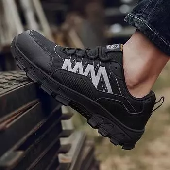 Защитная обувь для труда Мужская противоударная антипрокольная стальная защитная обувь Baotou Легкая дышащая противоскользящая износостойкая рабочая обувь 39 золотой/чёрный