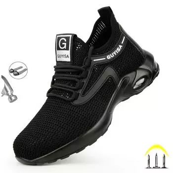 Защитная обувь, мужская обувь со стальным носком, противоударная мужская рабочая обувь, кроссовки, легкая, устойчивая к проколам, неразрушимая обувь 36 чёрный