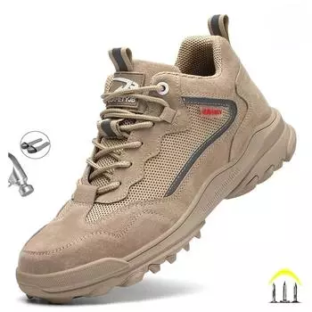Защитная обувь Мужская противоударная дышащая рабочая обувь со стальным носком, устойчивая к проколам мужская обувь 36 хаки