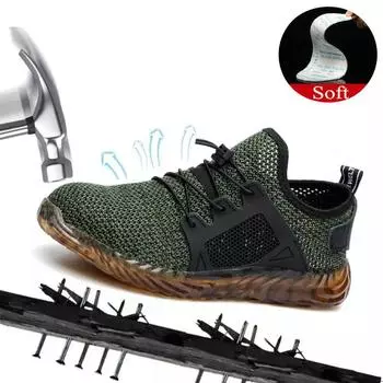 Защитная обувь, мужская защитная обувь с защитой от разбивания и проникновения, противоскользящая, носимая, защитная обувь с резиновой подошвой, защитная обувь для кормящих матерей 35 чёрный