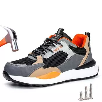 Защитная обувь Мужские дышащие сетчатые рабочие кроссовки Неразрушаемые защитные ботинки Женские защитные рабочие ботинки со стальным носком 38 черный серый