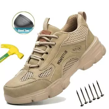 Защитная обувь, мужские рабочие кроссовки, противоскользящая нескользящая рабочая обувь, обувь со стальным носком, легкие дышащие рабочие ботинки 37 чёрный