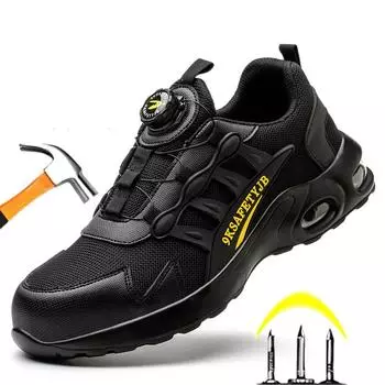 Защитная обувь с вращающейся кнопкой, устойчивая к проколам, рабочие ботинки, обувь со стальным носком, защитная обувь, мужские рабочие кроссовки, неразрушимая обувь 40 чёрный