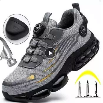 Защитная обувь с вращающимися кнопками, мужская рабочая обувь с защитой от проколов, модная мужская спортивная обувь, защитные ботинки для мужчин 48 чёрный