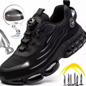 Защитная обувь с вращающимися кнопками, мужские кроссовки со стальным носком, устойчивые к проколам рабочие ботинки, спортивная рабочая обувь на воздушной подушке, противоударные ботинки 48 чёрный