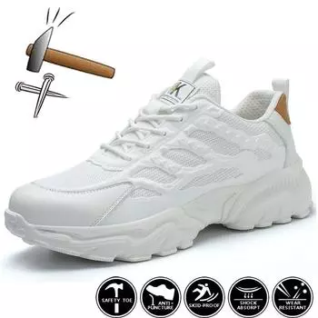 Защитная обувь со стальным носком. Дышащая рабочая обувь. Подошва из ЭВА. Износостойкая защитная обувь. Мужская противопрокольная неразрушимая обувь. 45 белый