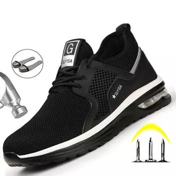 Защитная обувь со стальным носком, мужские и женские рабочие кроссовки, мужские ботинки, легкая дышащая неразрушимая рабочая обувь, мужская защитная обувь, ботинки, размер 36-48 37 чёрный