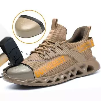 Защитная обувь со стальным носком, мужские рабочие кроссовки, неразрушаемая строительная рабочая обувь, дышащие, противоударные защитные рабочие ботинки 36 хаки