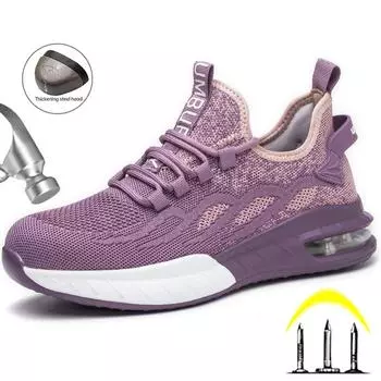 Защитная обувь со стальным носком, женские рабочие кроссовки, дышащая рабочая обувь на воздушной подушке, женские, легкие защитные рабочие ботинки с защитой от проколов, женские 36