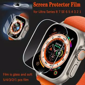 Защитная пленка для экрана Apple Watch Ultra 49 мм 41 мм 45 мм 44 мм 40 мм 42 мм 38 м Закаленная стеклянная пленка/мягкая гидрогелевая пленка для iWatch серии 8 7 6 SE 5 4 3 42mm 1pcs