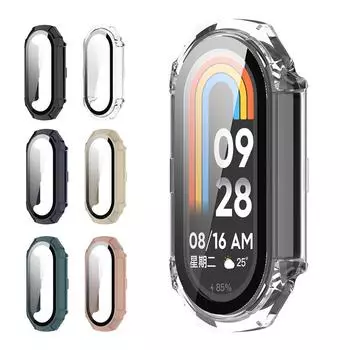 Защитная пленка для экрана для Xiaomi Mi Band 8 PC + защитный чехол из закаленного стекла, чехол-бампер Xiaomi Mi Band 8 чёрный
