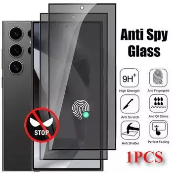 Защитная пленка для экрана Samsung Galaxy S24 S23 Ultra, закаленное стекло с защитой от шпионажа, разблокировка по отпечаткам пальцев для Samsung S22 S21 Plus Note 8 чёрный
