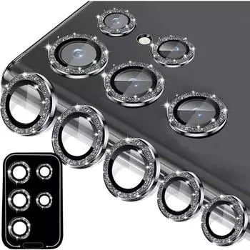 Защитная пленка для объектива камеры Bling Glitter для Samsung Galaxy S23 Plus S24 Ultra S23Ultra S24Ultra S24+ с металлическим кольцом и закаленным стеклом For Galaxy S23 Ultra