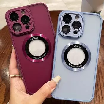 Защитная пленка для объектива, многоцветный тонкий чехол для Iphone 15 Pro Max 14 13 12 11, матовая прозрачная задняя часть, магнитный чехол для телефона с беспроводной зарядкой iPhone 15 чёрный