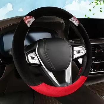 Защитная пленка на руль, теплая декоративная супермягкая бархатная крышка со стразами, чехол на руль автомобиля с героями мультфильмов чёрный