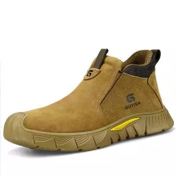 Защитная рабочая обувь, мужская, противоударная, противопрокольная, стальная, без застежек, замшевая, кожаная, летняя, для сварщиков, D326 37 серый